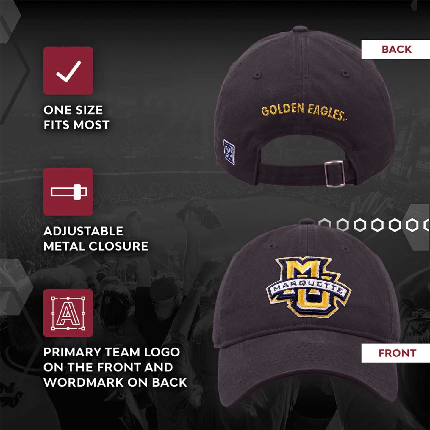 Marquette Golden Eagles NCAA Adult Relaxed Fit Logo Hat - Navy