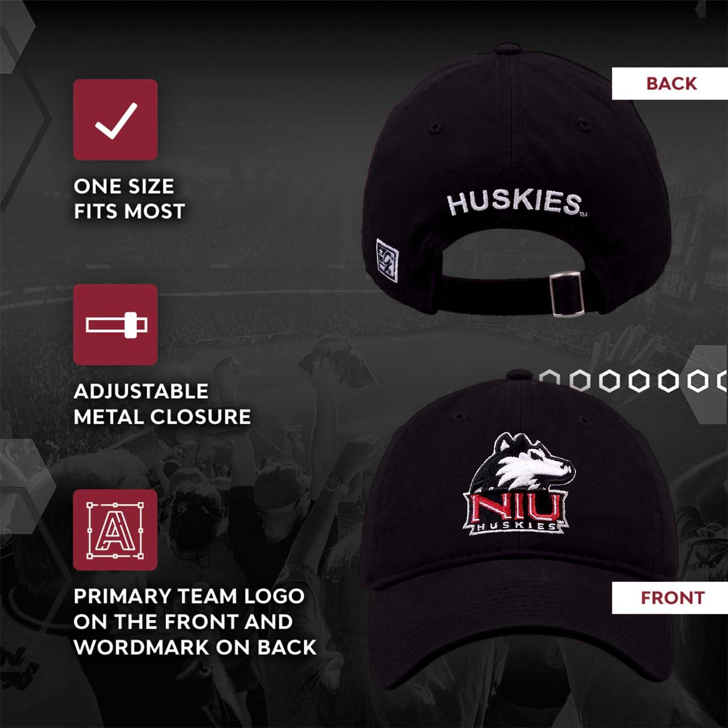 Northern Illinois Huskies NCAA Adult Relaxed Fit Logo Hat - Black