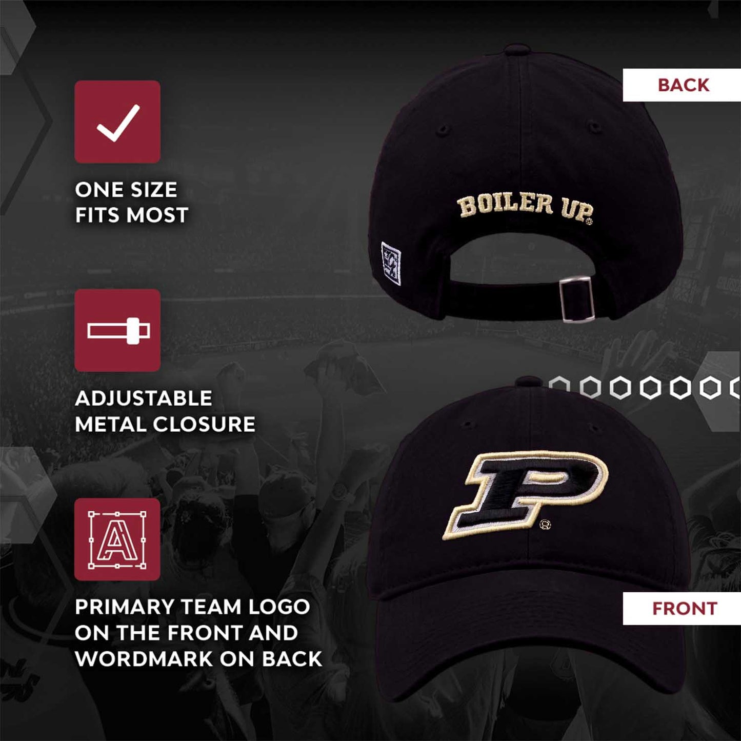 Purdue Boilermakers NCAA Adult Relaxed Fit Logo Hat - Black