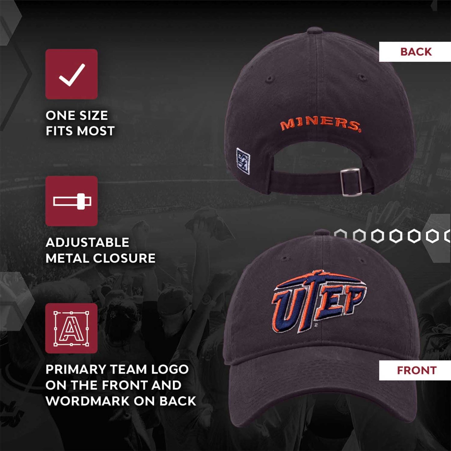 UTEP Miners NCAA Adult Relaxed Fit Logo Hat - Navy