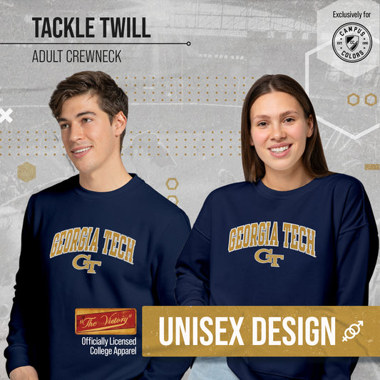 Georgia Tech Yellowjackets NCAA Adult Tackle Twill Crewneck Sweatshirt - Navy