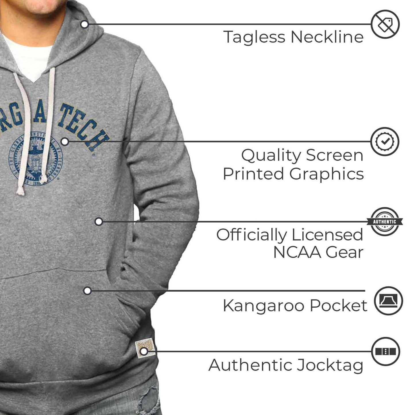 Georgia Tech Yellowjackets College Gray University Seal Hooded Sweatshirt - Gray