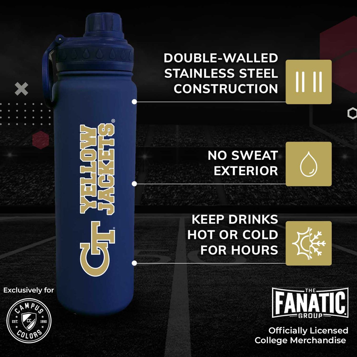 Georgia Tech Yellowjackets NCAA Stainless Steel Water Bottle - Navy