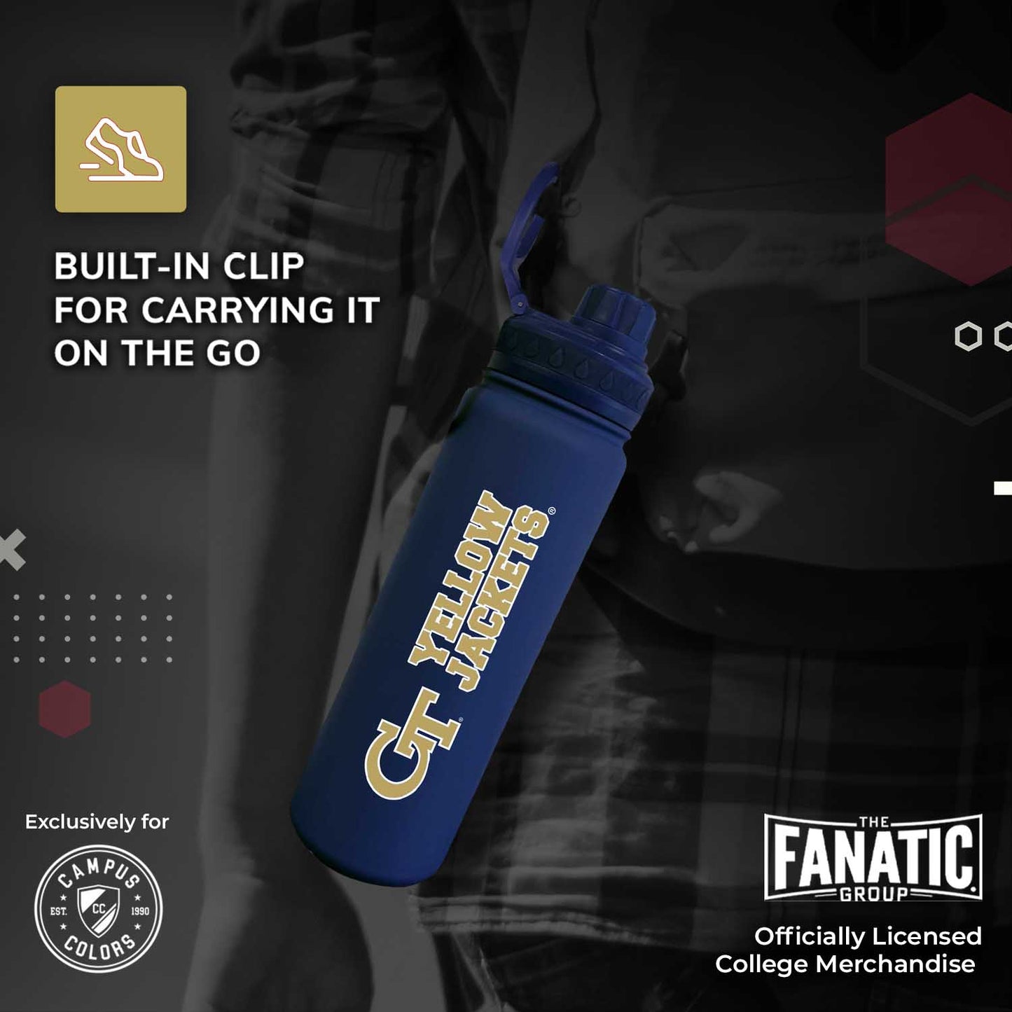 Georgia Tech Yellowjackets NCAA Stainless Steel Water Bottle - Navy