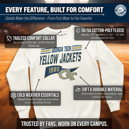 Georgia Tech Yellowjackets NCAA Adult Unisex Varsity Club Pennant Crewneck Fleece Sweatshirt - Off White