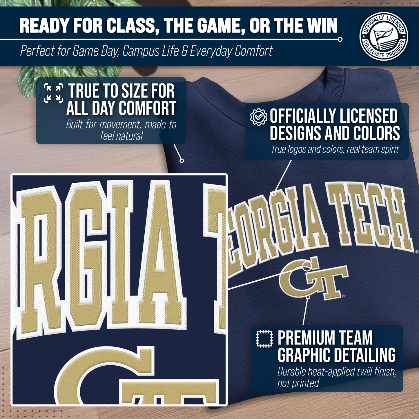 Georgia Tech Yellowjackets NCAA Adult Tackle Twill Crewneck Sweatshirt - Navy