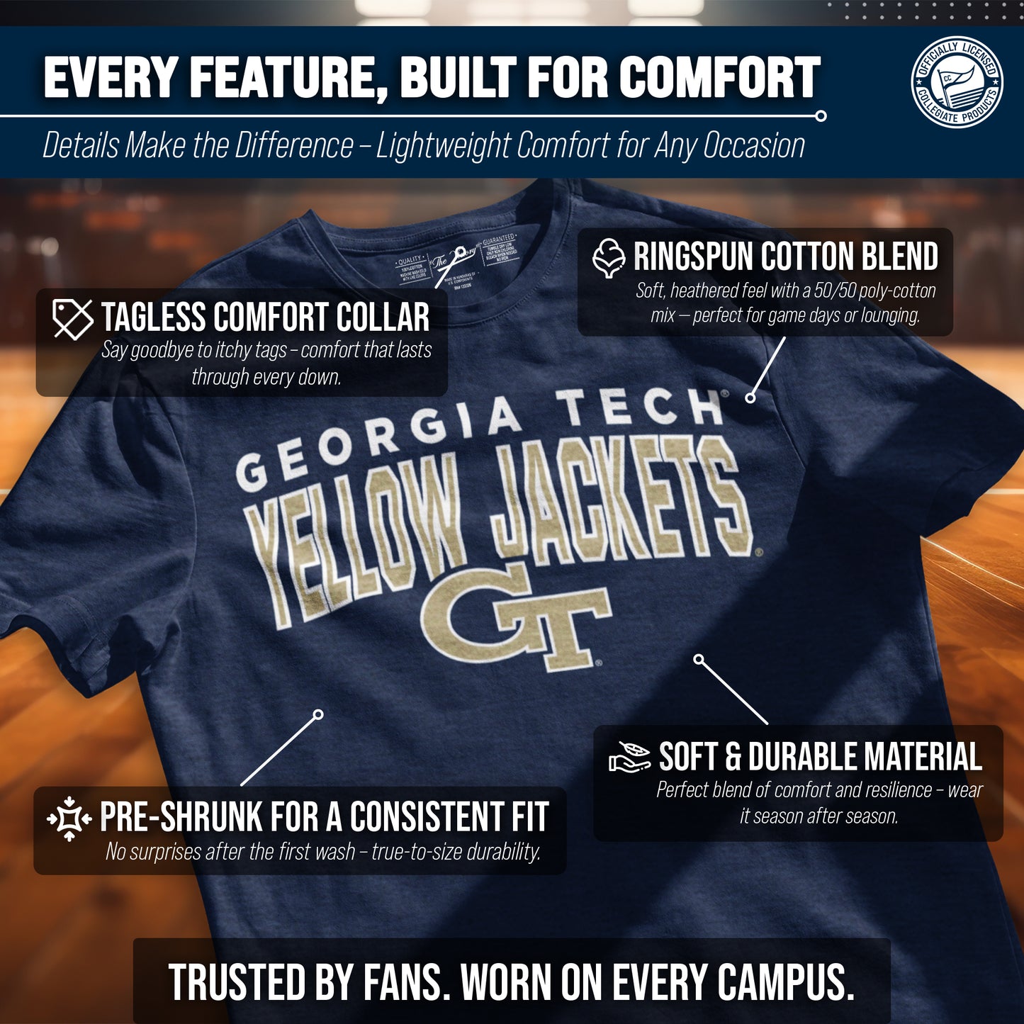 Georgia Tech Yellowjackets NCAA Adult Unisex Starting Fresh T-Shirt - Navy Heather