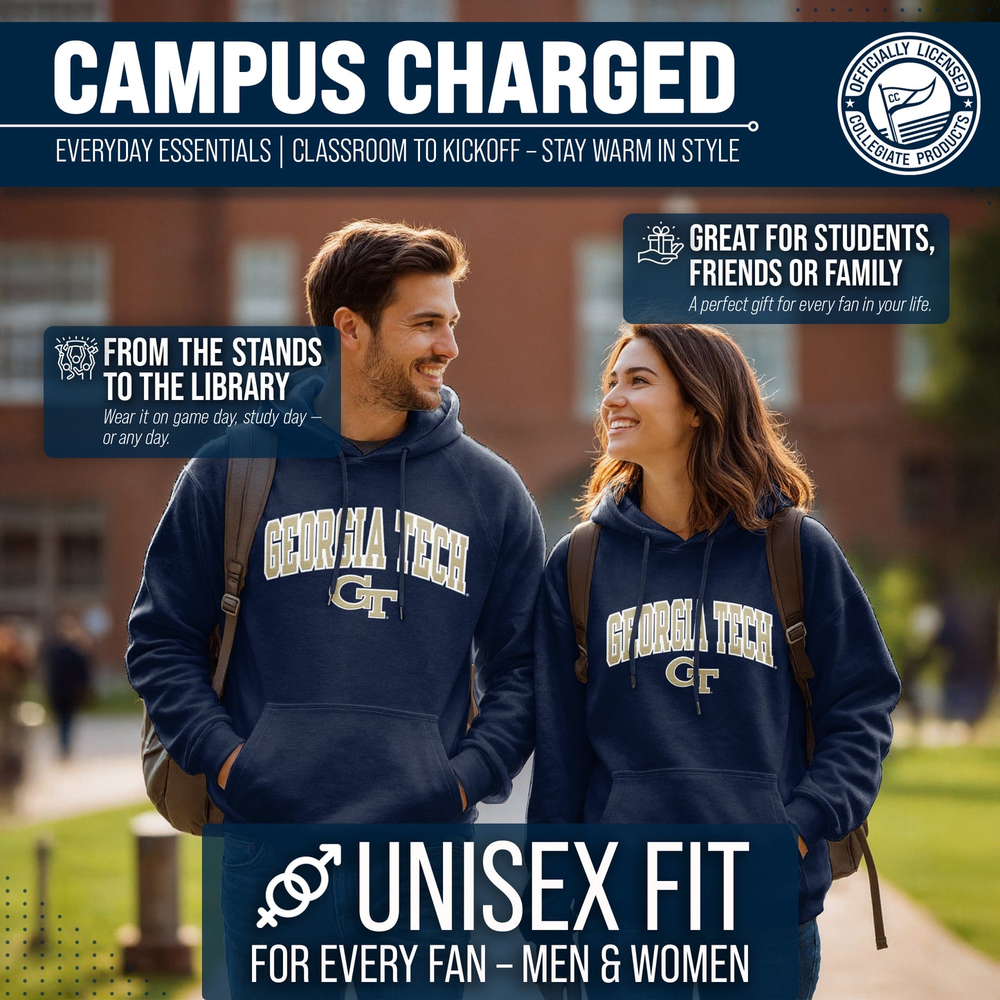 Georgia Tech Yellowjackets NCAA Adult Tackle Twill Hooded Sweatshirt - Navy