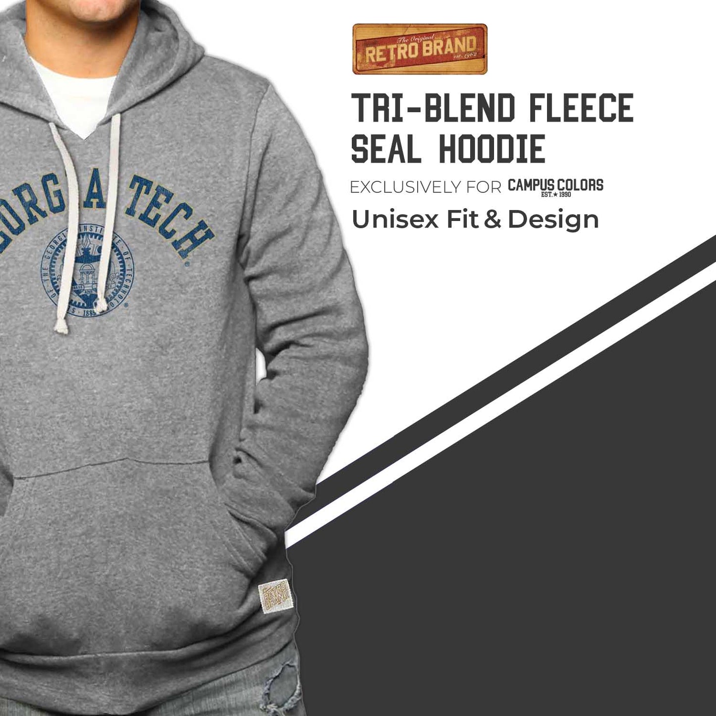 Georgia Tech Yellowjackets College Gray University Seal Hooded Sweatshirt - Gray