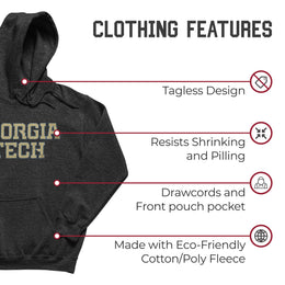 Georgia Tech Yellowjackets NCAA Adult Cotton Blend Charcoal Hooded Sweatshirt - Charcoal