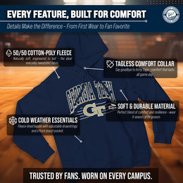 Georgia Tech Yellowjackets NCAA Adult Unisex Overtime Classics Hooded Fleece Sweatshirt - Navy