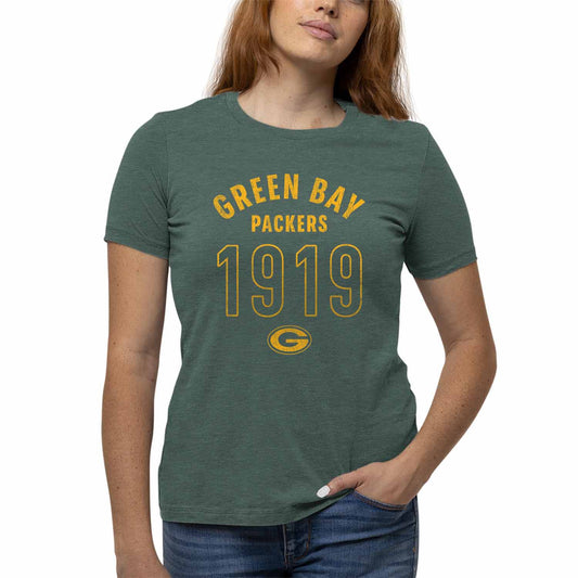 Green Bay Packers NFL Womens Big Date Tag-Less T-Shirt - Forest Green Heather