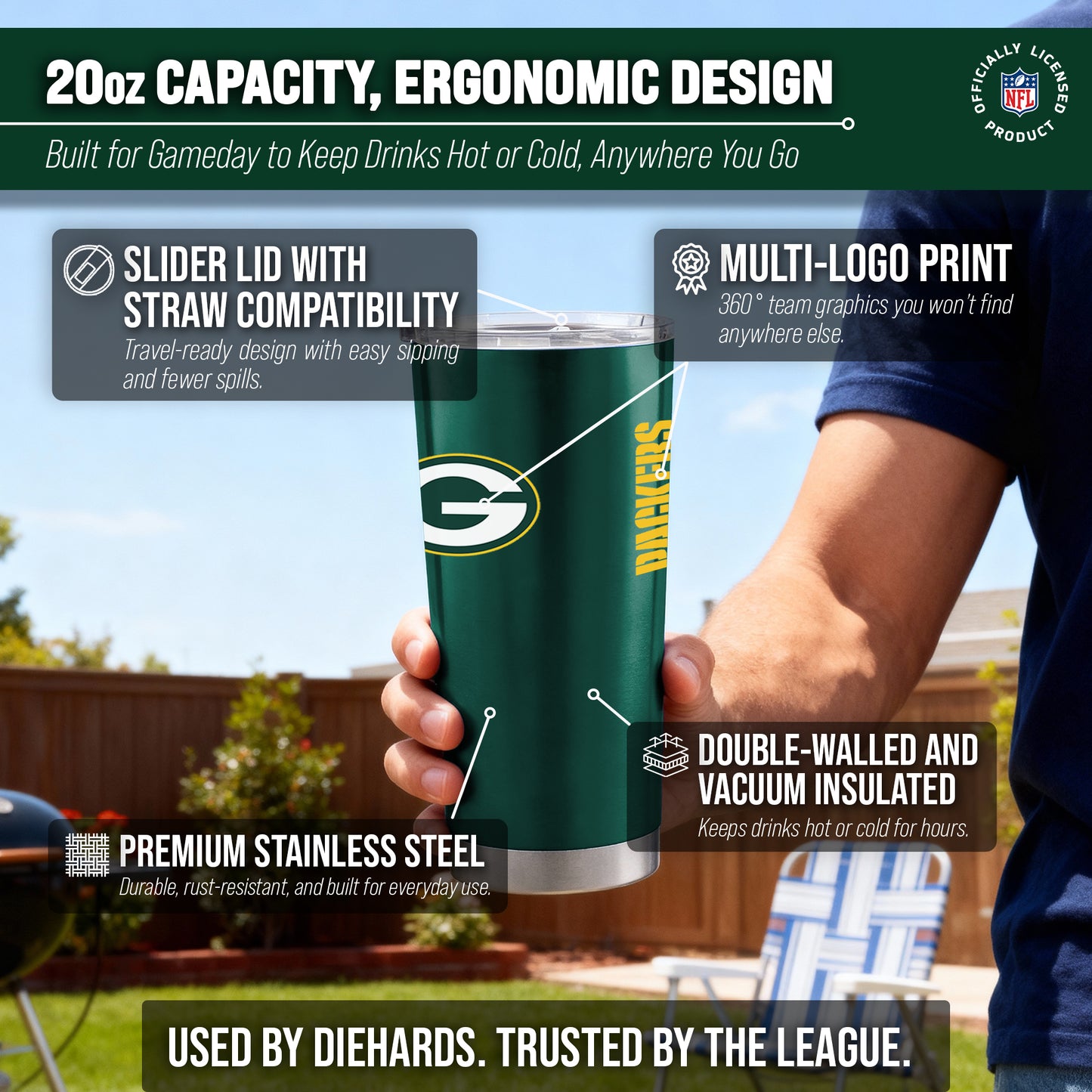 Green Bay Packers NFL 20oz Gameday Stainless Steel Tumbler - Hunter Green