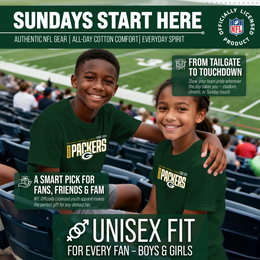 Green Bay Packers NFL Youth Modern Endzone Football T-Shirt Unisex Tag Free Comfortable - Forest Green