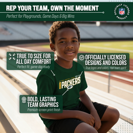 Green Bay Packers NFL Youth Modern Endzone Football T-Shirt Unisex Tag Free Comfortable - Forest Green