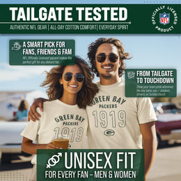 Green Bay Packers NFL Adult Big Date Tag-Less T-Shirt - Natural