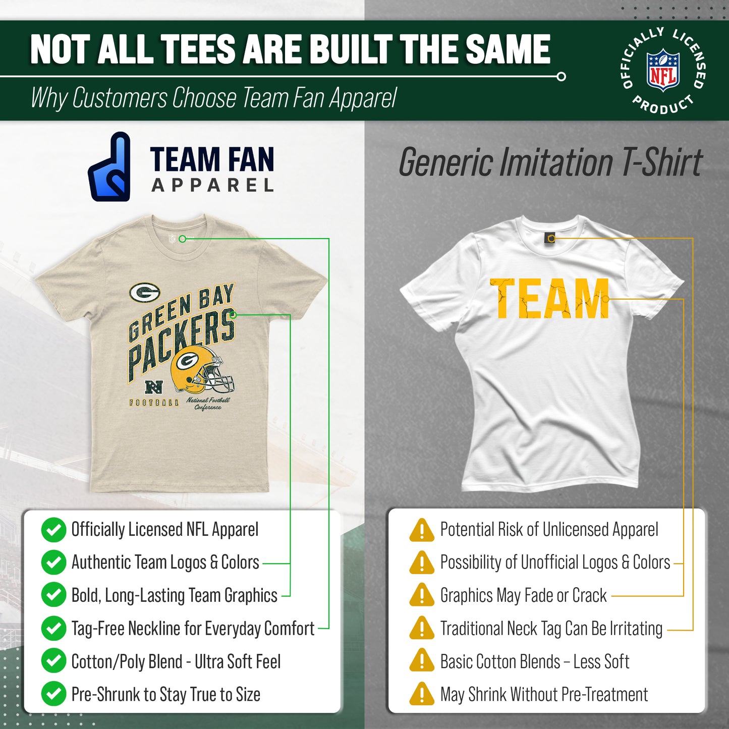 Green Bay Packers NFL Adult Distressed Helmet Tag-Less T-Shirt - Cream