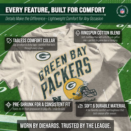 Green Bay Packers NFL Adult Distressed Helmet Tag-Less T-Shirt - Cream