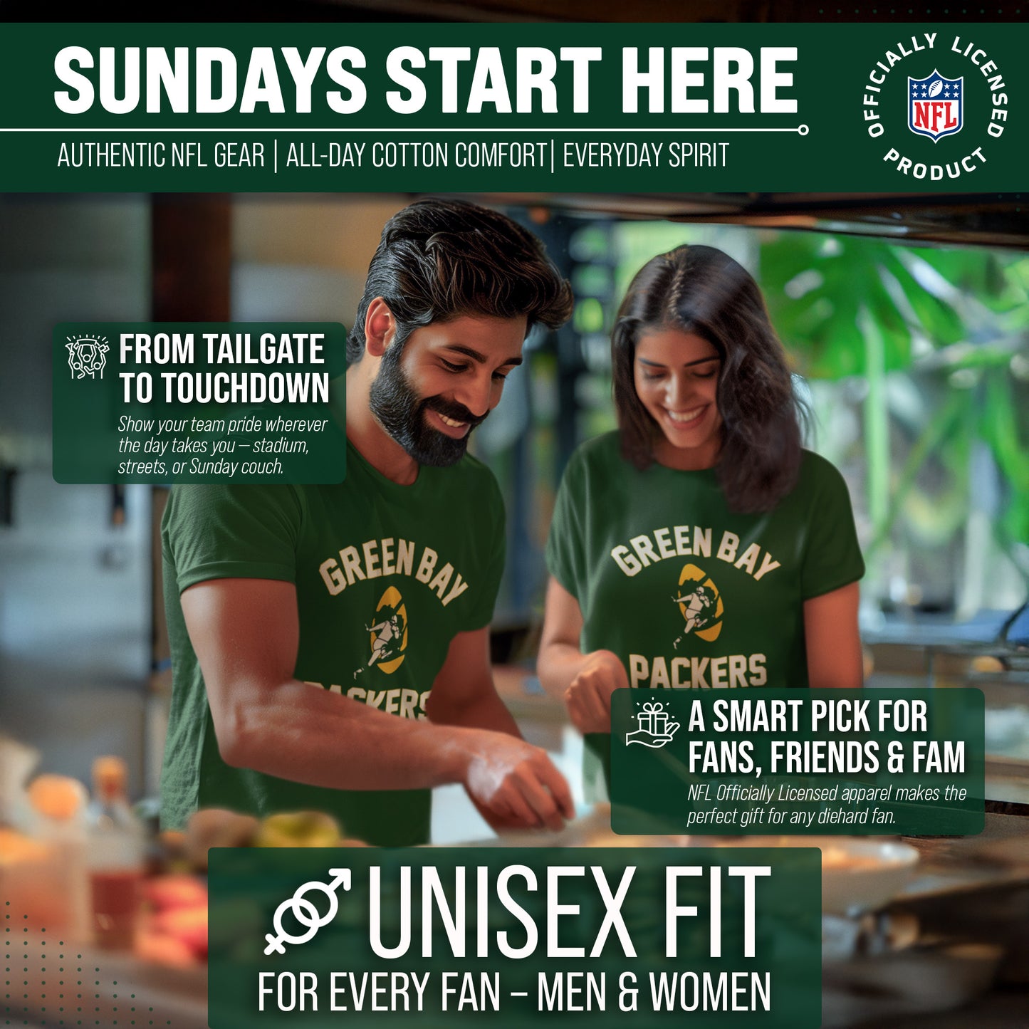 Green Bay Packers NFL Adult Retro Gameday Unisex T-Shirt - Forest Green