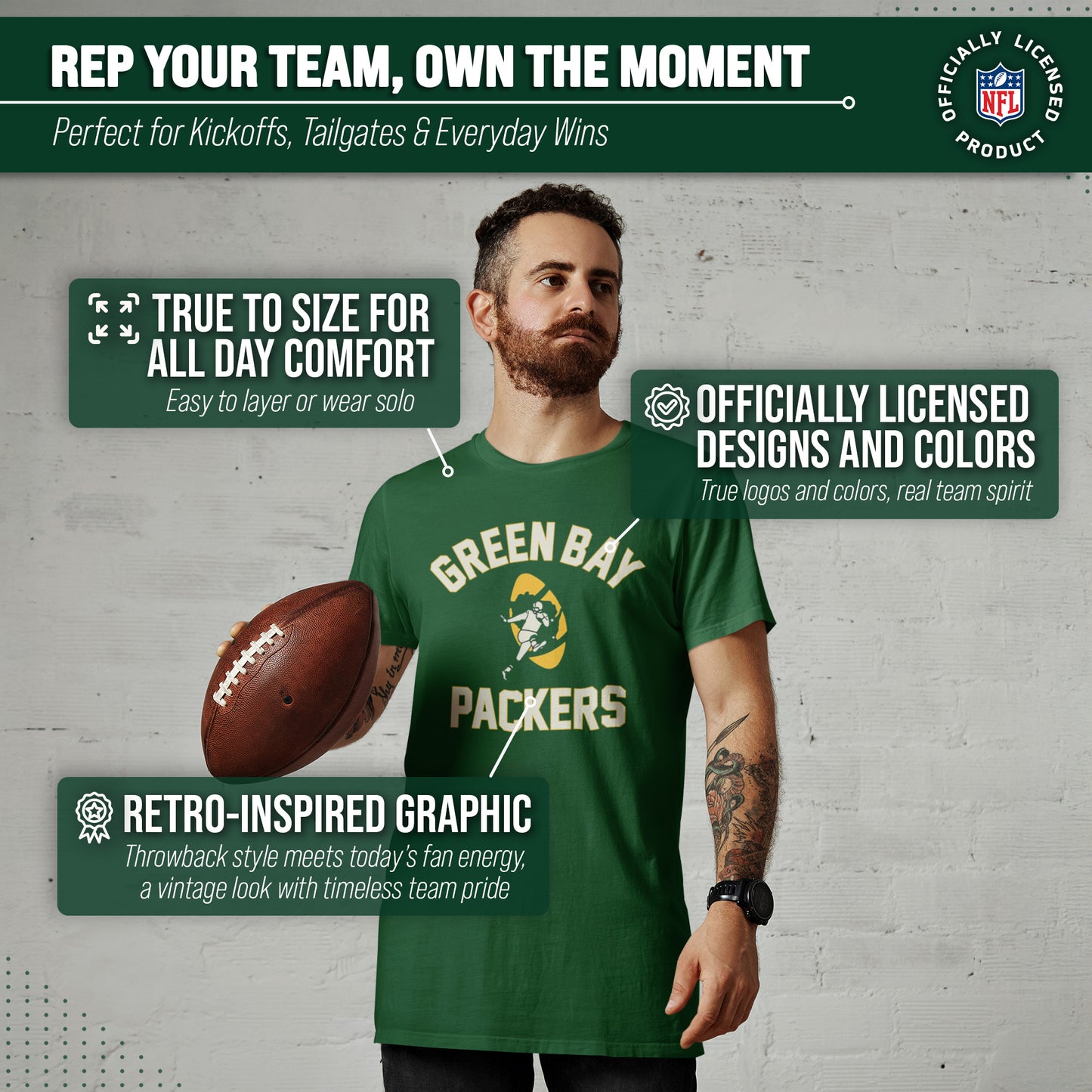 Green Bay Packers NFL Adult Retro Gameday Unisex T-Shirt - Forest Green