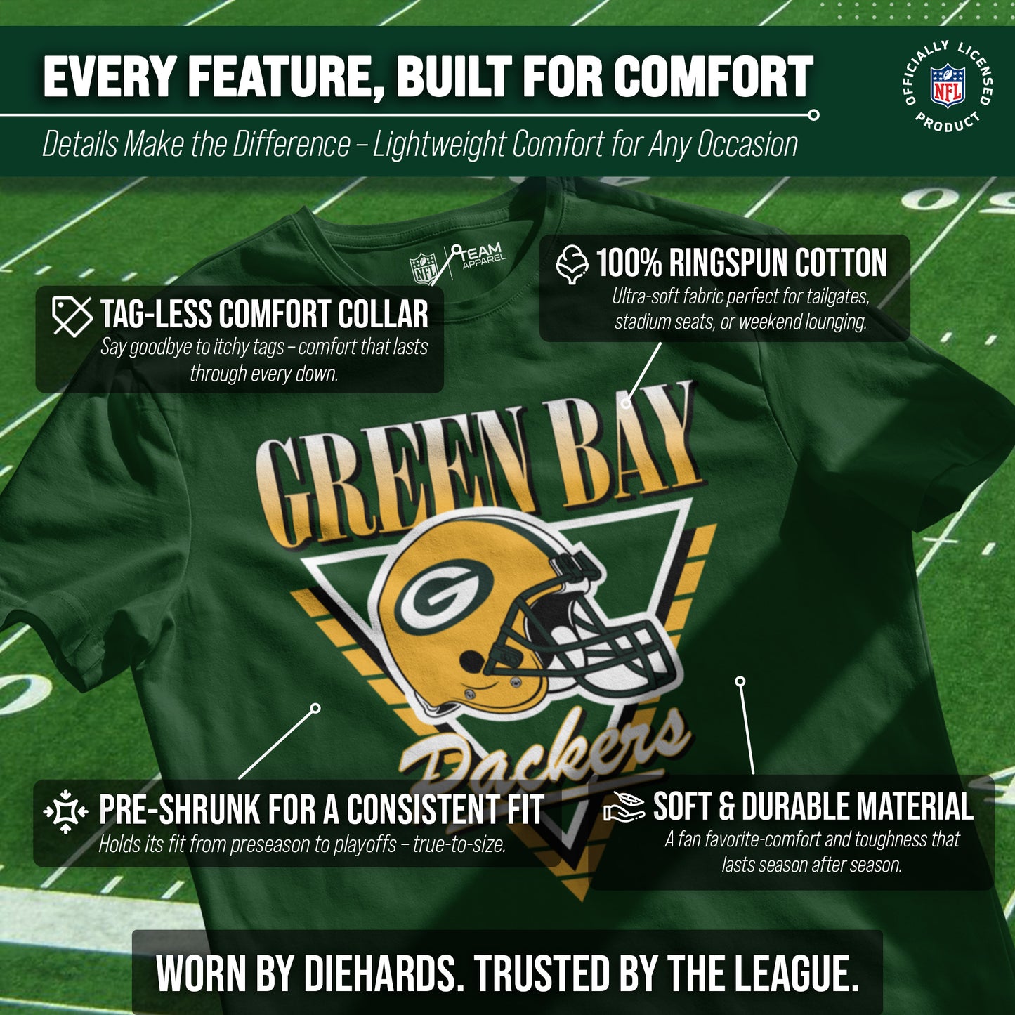 Green Bay Packers NFL Adult Retro Triangle Unisex T-Shirt - Forest Green