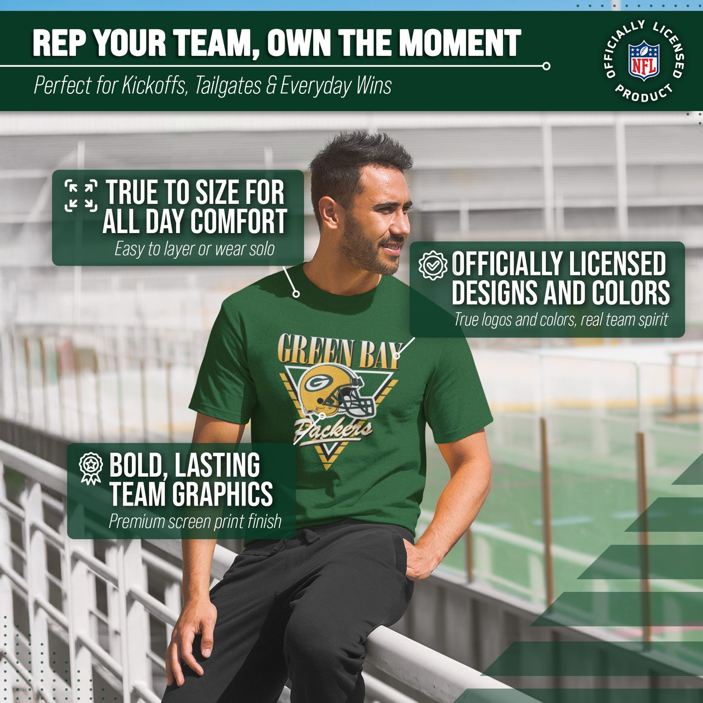 Green Bay Packers NFL Adult Retro Triangle Unisex T-Shirt - Forest Green