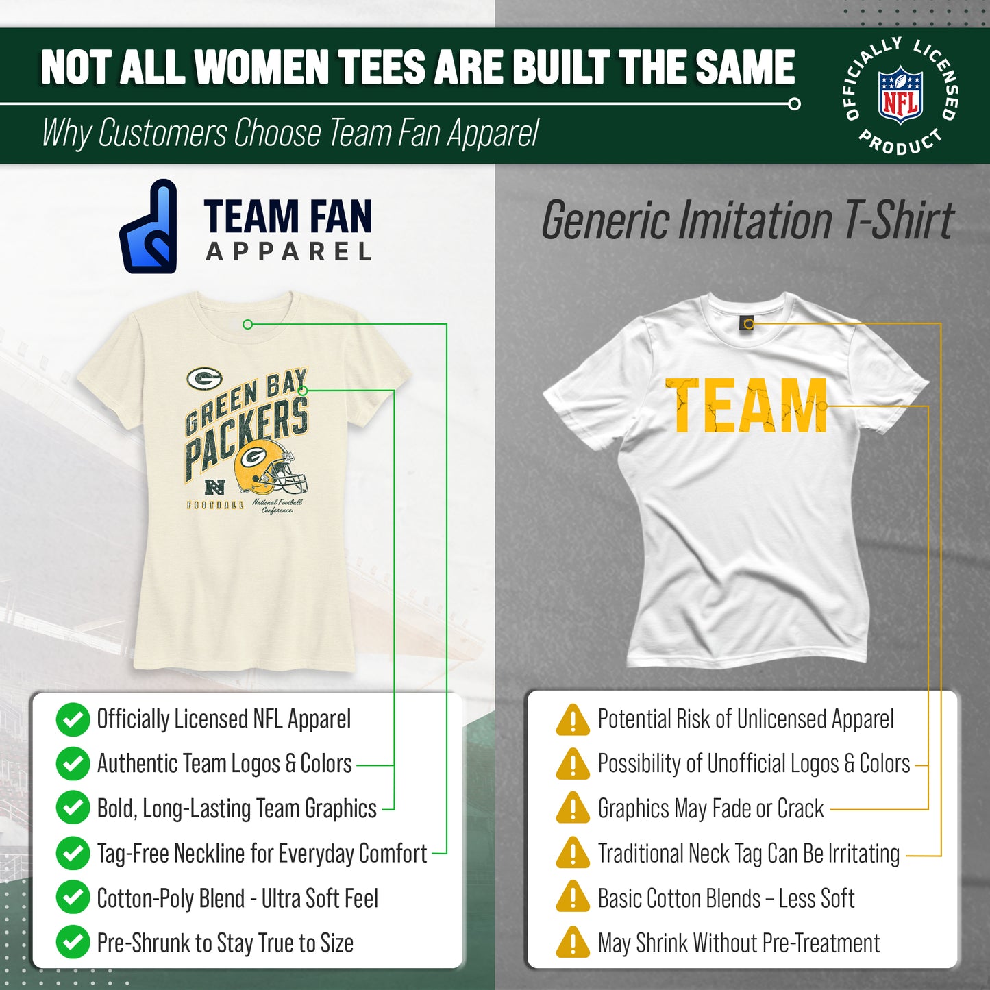 Green Bay Packers NFL Womens Distressed Helmet Tag-Less Soft T-Shirt - Birch