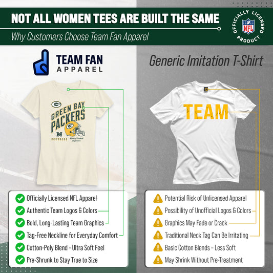 Green Bay Packers NFL Womens Distressed Helmet Tag-Less Soft T-Shirt - Birch