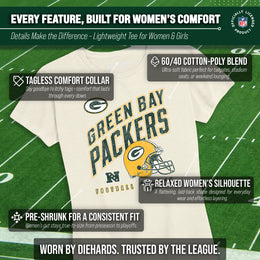 Green Bay Packers NFL Womens Distressed Helmet Tag-Less Soft T-Shirt - Birch