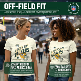 Green Bay Packers NFL Womens Distressed Helmet Tag-Less Soft T-Shirt - Birch