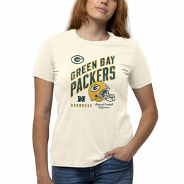 Green Bay Packers NFL Womens Distressed Helmet Tag-Less Soft T-Shirt - Birch