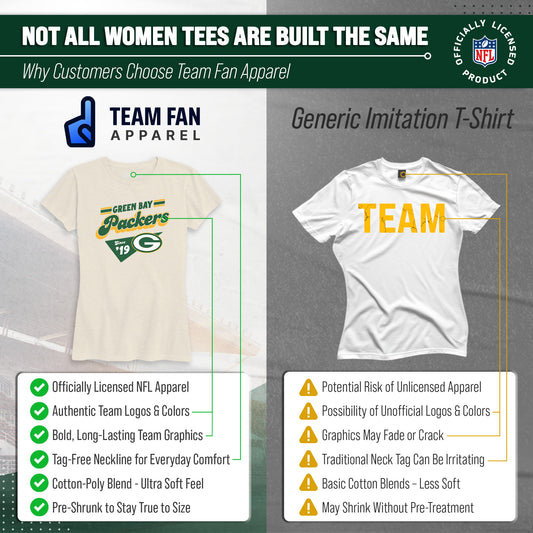Green Bay Packers NFL Womens Vintage Charm Tag-Less Soft T-Shirt - Birch