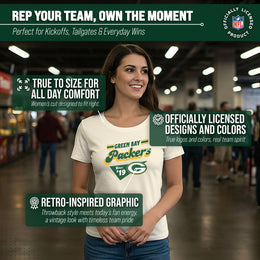 Green Bay Packers NFL Womens Vintage Charm Tag-Less Soft T-Shirt - Birch