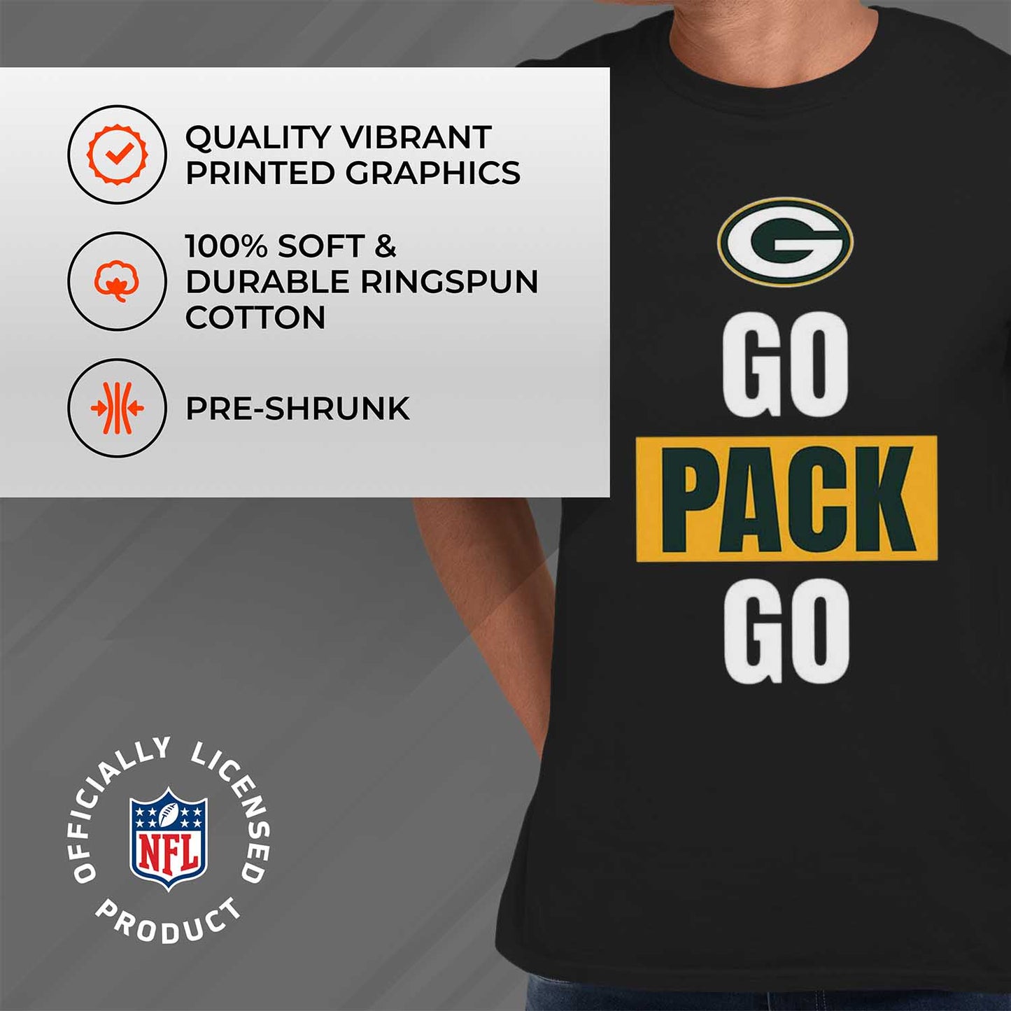 Green Bay Packers NFL Adult Team Slogan Unisex T-Shirt - Black
