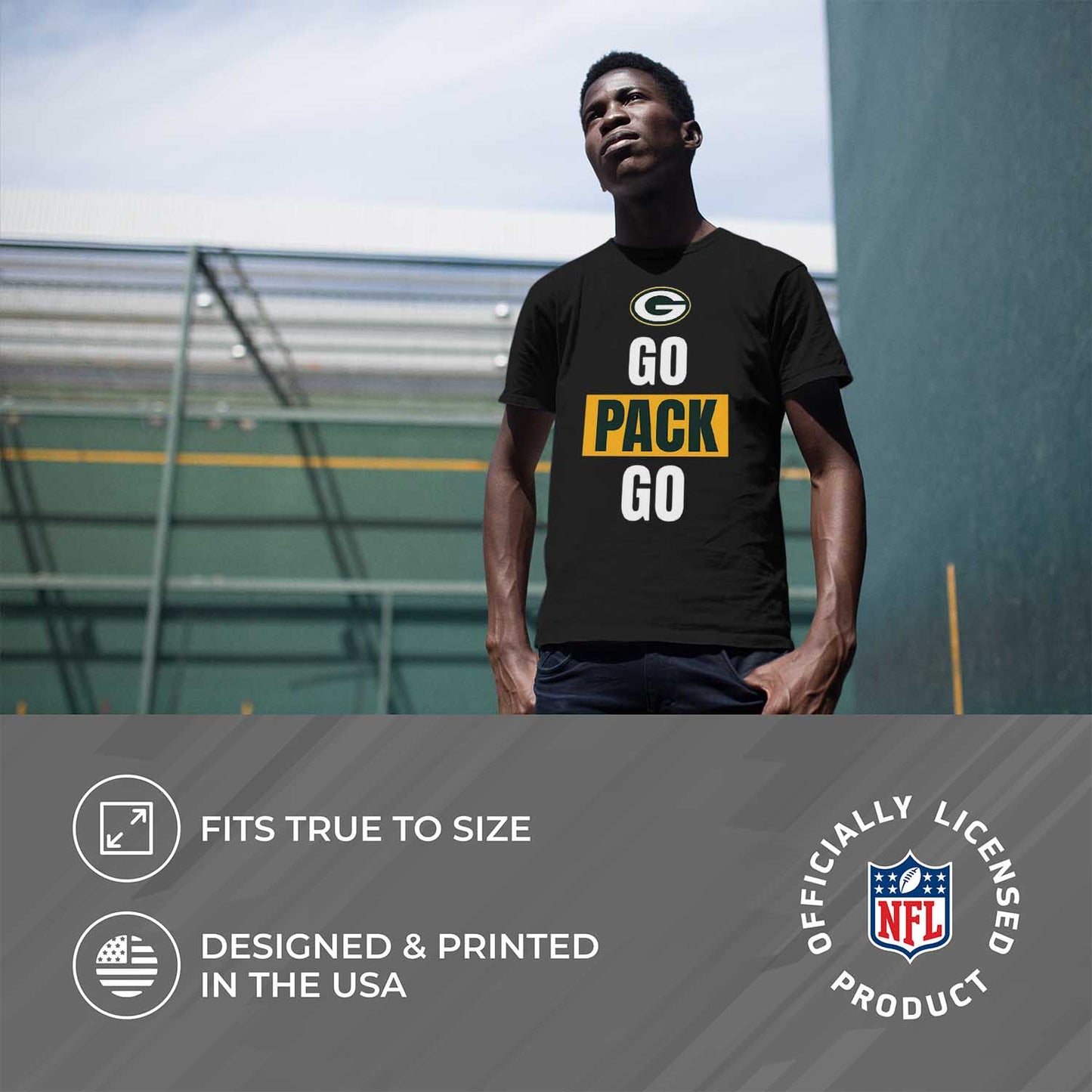 Green Bay Packers NFL Adult Team Slogan Unisex T-Shirt - Black