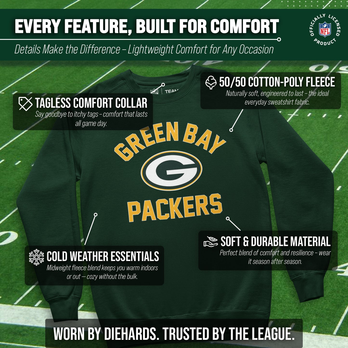 Green Bay Packers NFL Adult Gameday Football Crewneck Sweatshirt - Forest Green