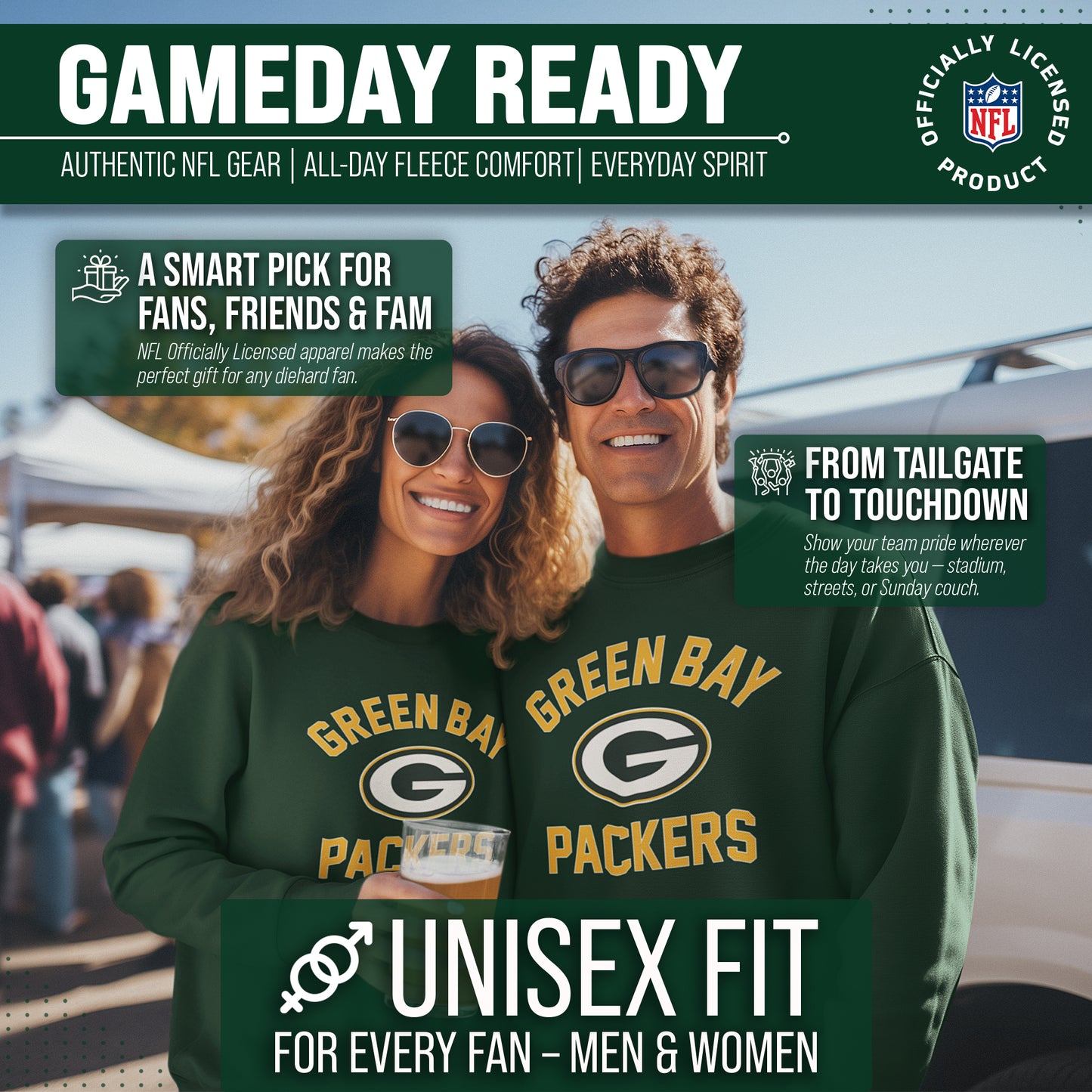 Green Bay Packers NFL Adult Gameday Football Crewneck Sweatshirt - Forest Green