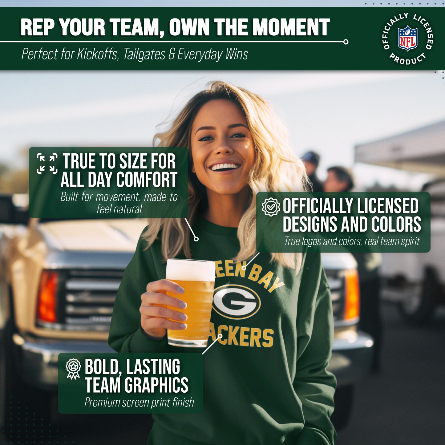 Green Bay Packers NFL Adult Gameday Football Crewneck Sweatshirt - Forest Green