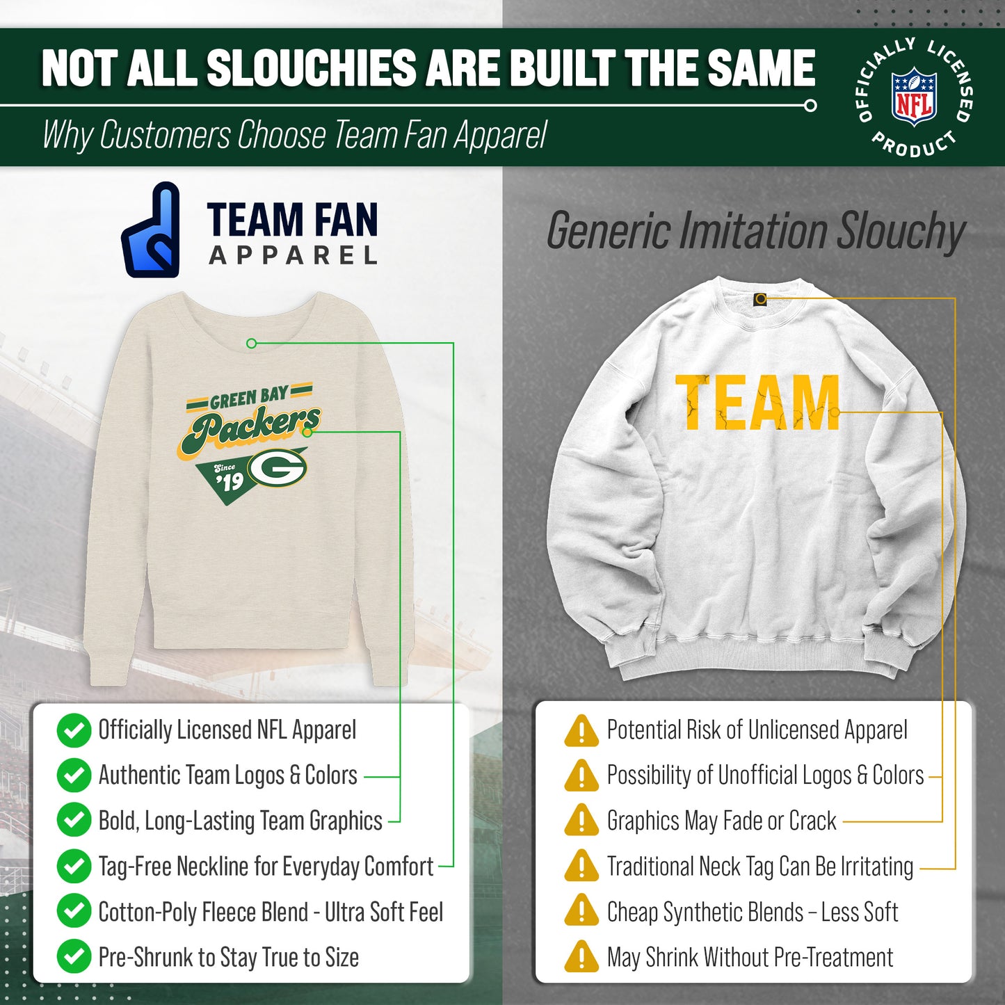 Green Bay Packers NFL Womens Vintage Charm Slouchy Crewneck - Birch