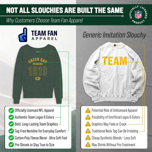 Green Bay Packers NFL Womens Big Date Slouchy Crewneck - Forest Green Heather