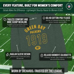 Green Bay Packers NFL Womens Big Date Slouchy Crewneck - Forest Green Heather