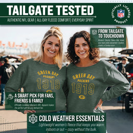 Green Bay Packers NFL Womens Big Date Slouchy Crewneck - Forest Green Heather