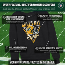 Green Bay Packers NFL Womens Retro Triangle Slouchy Crewneck - Heather Charcoal