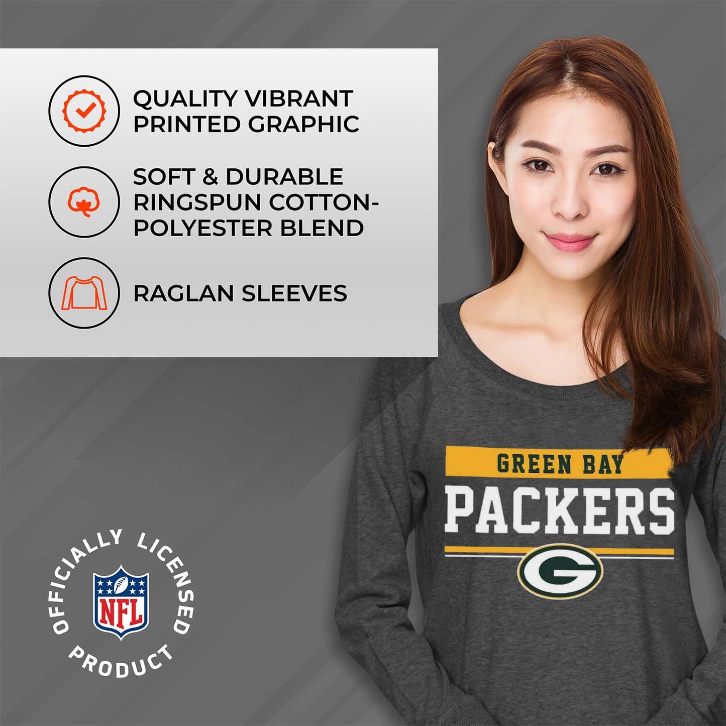 Green Bay Packers NFL Women's Plus Size Team Block Charcoal Crewneck - Charcoal