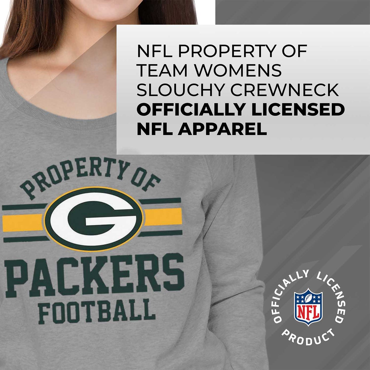 Green Bay Packers NFL Womens Property of Lighweight Crew Neck - Sport Gray