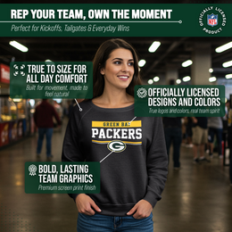 Green Bay Packers NFL Womens Charcoal Crew Neck Football Apparel - Charcoal
