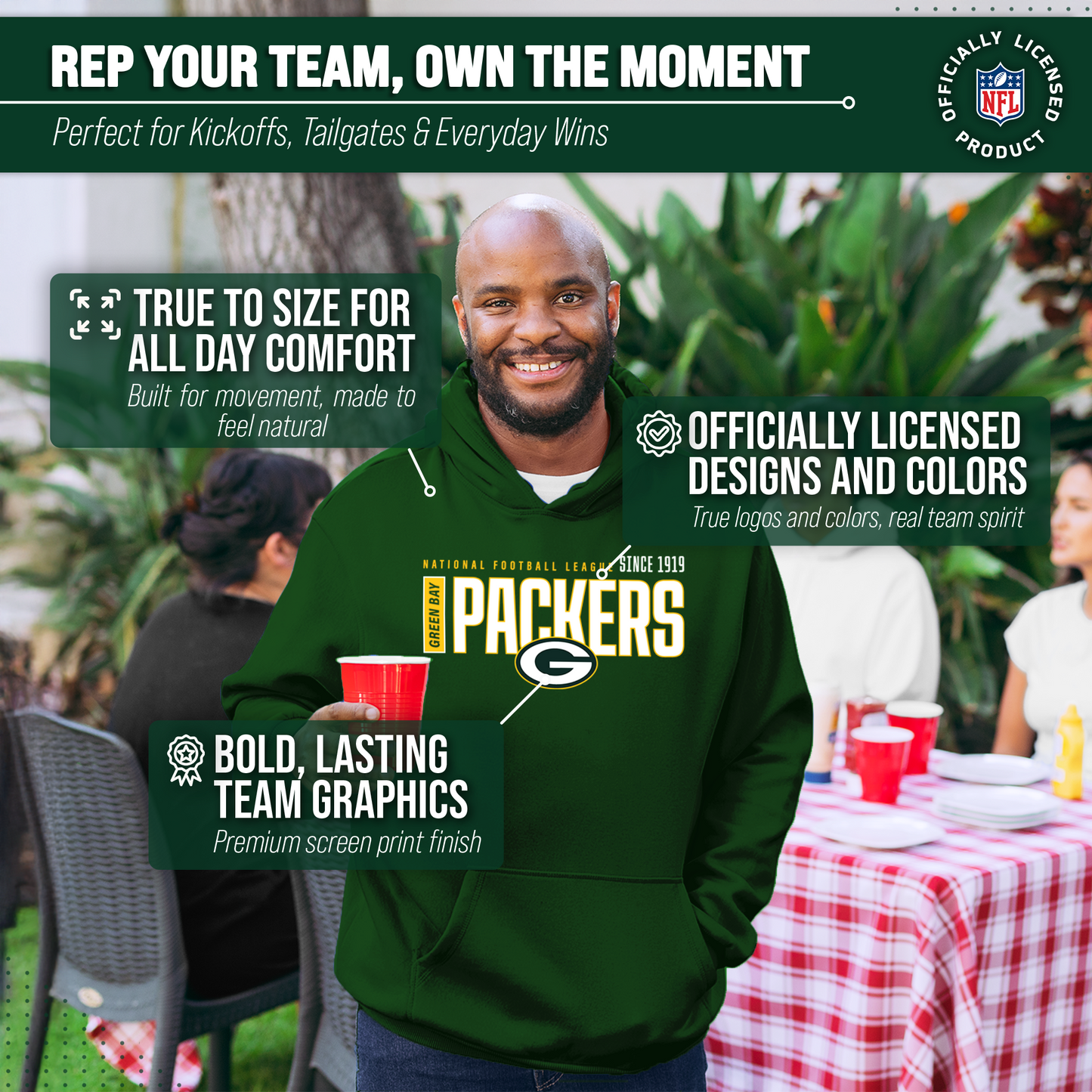 Green Bay Packers NFL Adult Unisex Modern Endzone Soft Fleece Hooded Sweatshirt - Forest Green