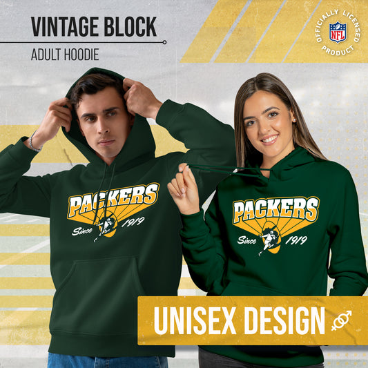 Green Bay Packers NFL Adult Unisex Vintage Block Ultra Soft Fleece Hooded Sweatshirt - Forest Green