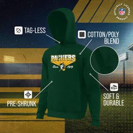 Green Bay Packers NFL Adult Unisex Vintage Block Ultra Soft Fleece Hooded Sweatshirt - Forest Green