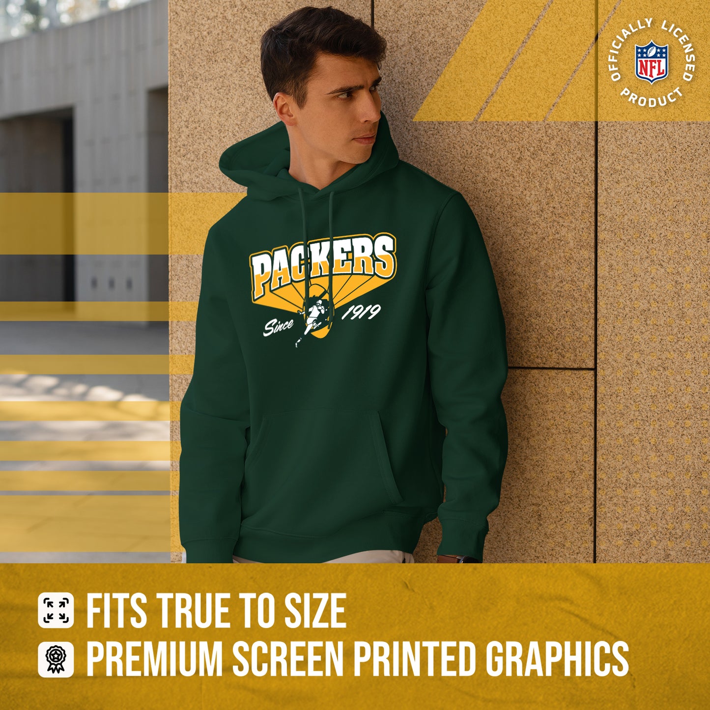 Green Bay Packers NFL Adult Unisex Vintage Block Ultra Soft Fleece Hooded Sweatshirt - Forest Green